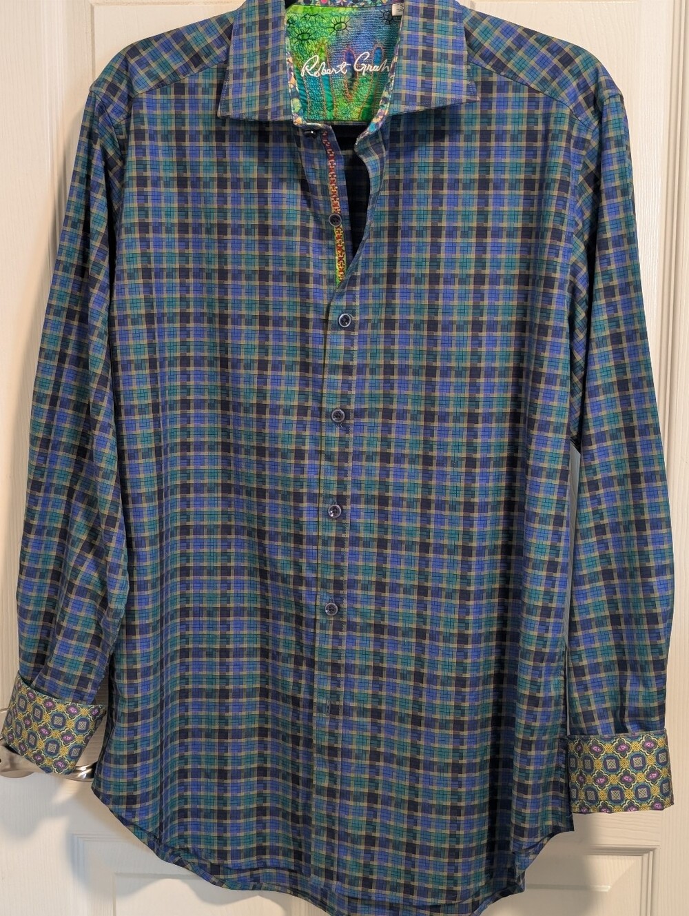 Robert Graham Blue and Green Plaid Button-Down Shirt